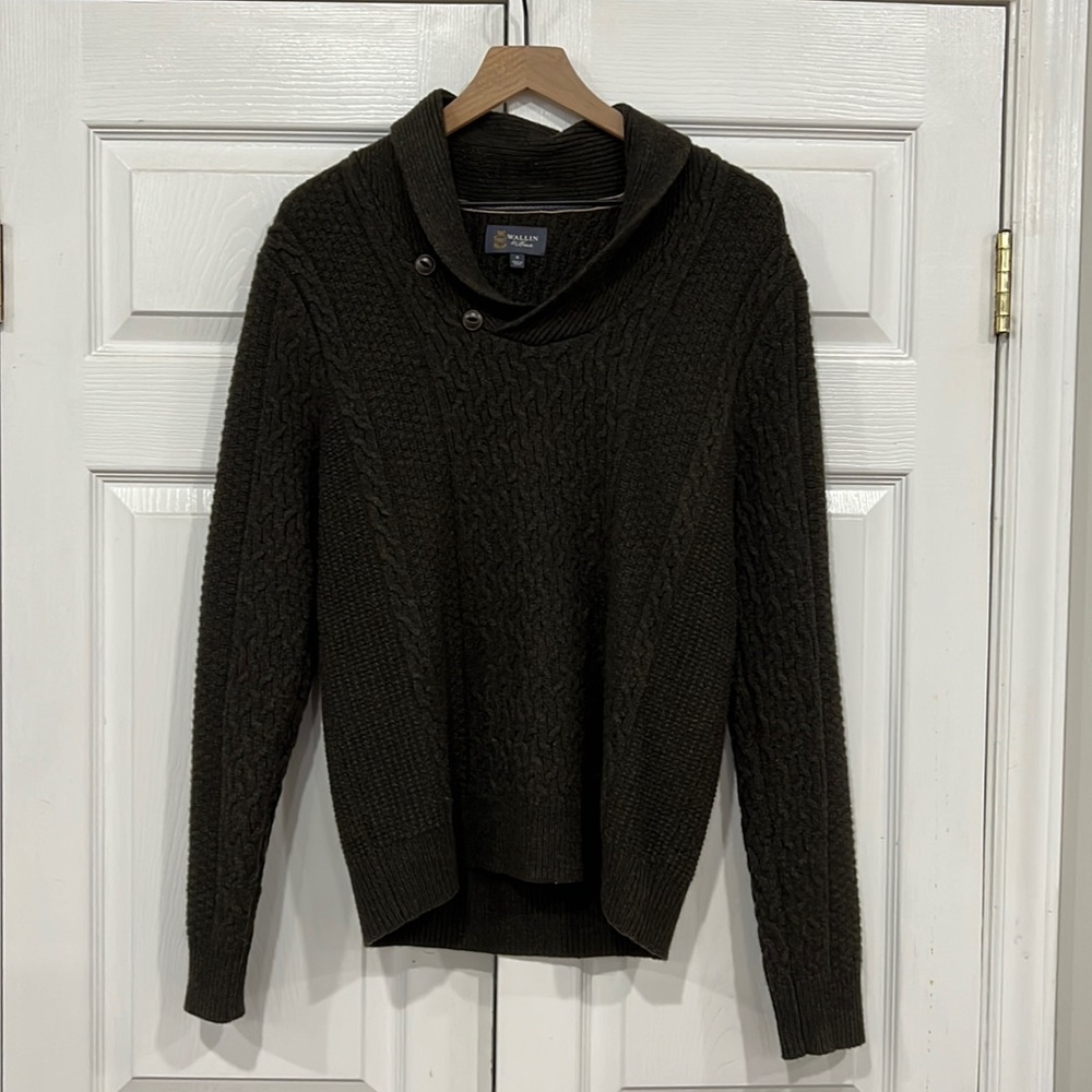 Wallin & Bros Cable Knit Lambswool Shawl Neck Sweater